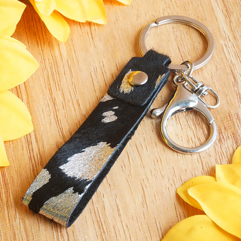 Wholesale of 2pcs/pack Leopard Zebra Cow Camo Genuine Leather Horse Hair Keychain ACC-KC-HY014