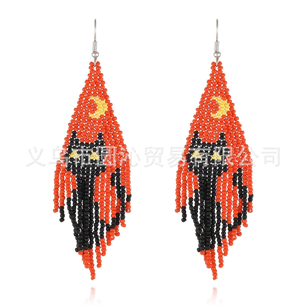 Wholesale Halloween Rice Bead Tassel Earrings Women Bohemian Pumpkin Ghost Handmade Earrings ACC-ES-YuanQin003