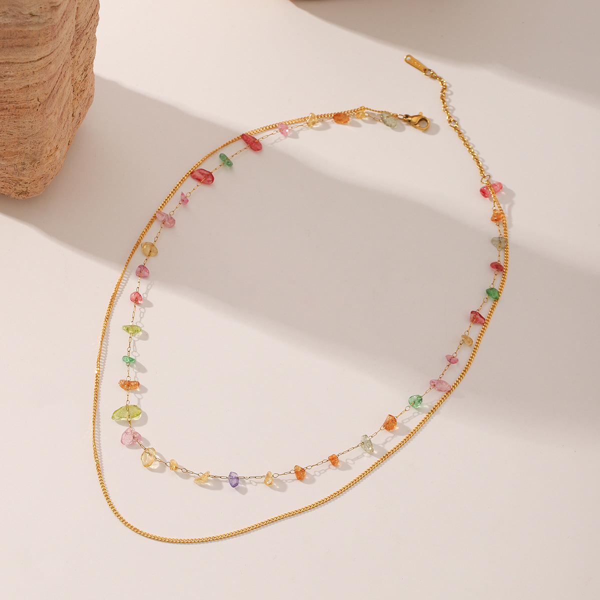 Wholesale  Stainless Steel 18K Gold Color Gravel Double Chain Necklace