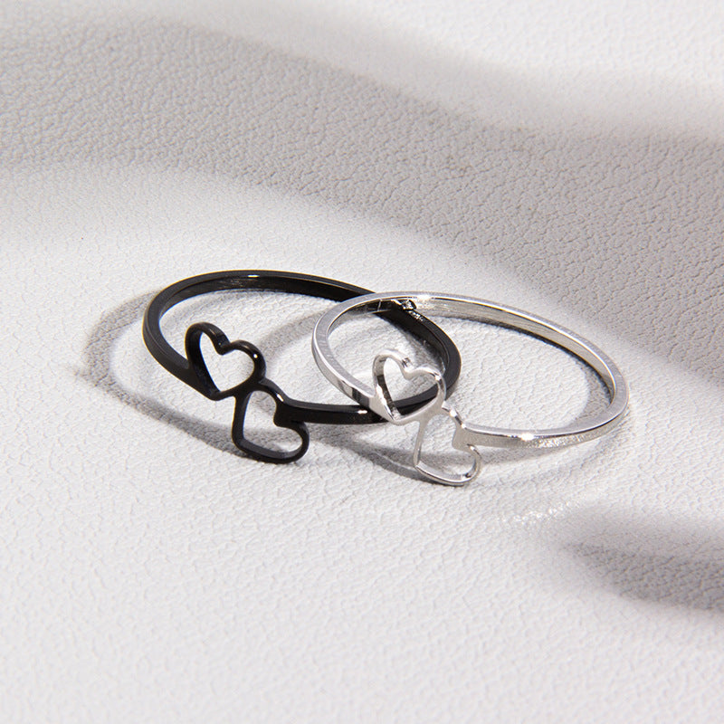 Wholesale Titanium Steel Heart Cut Out Ring Set for Couples - Fashion Accessory Gift
