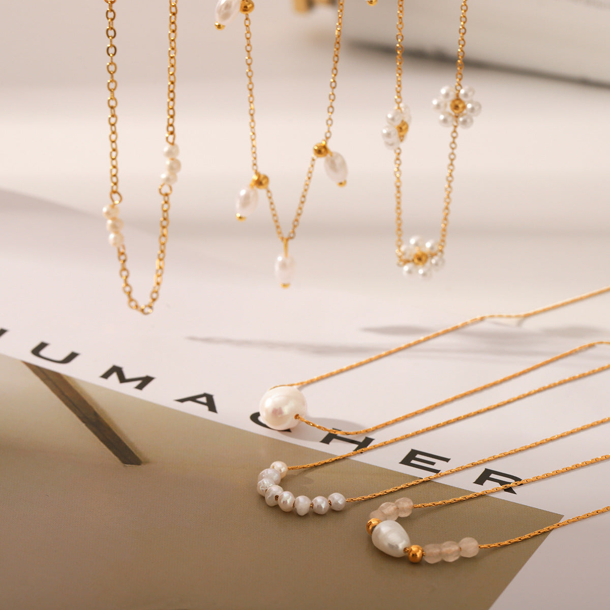 Wholesale Stainless Steel Flower Shape Pearl Necklace