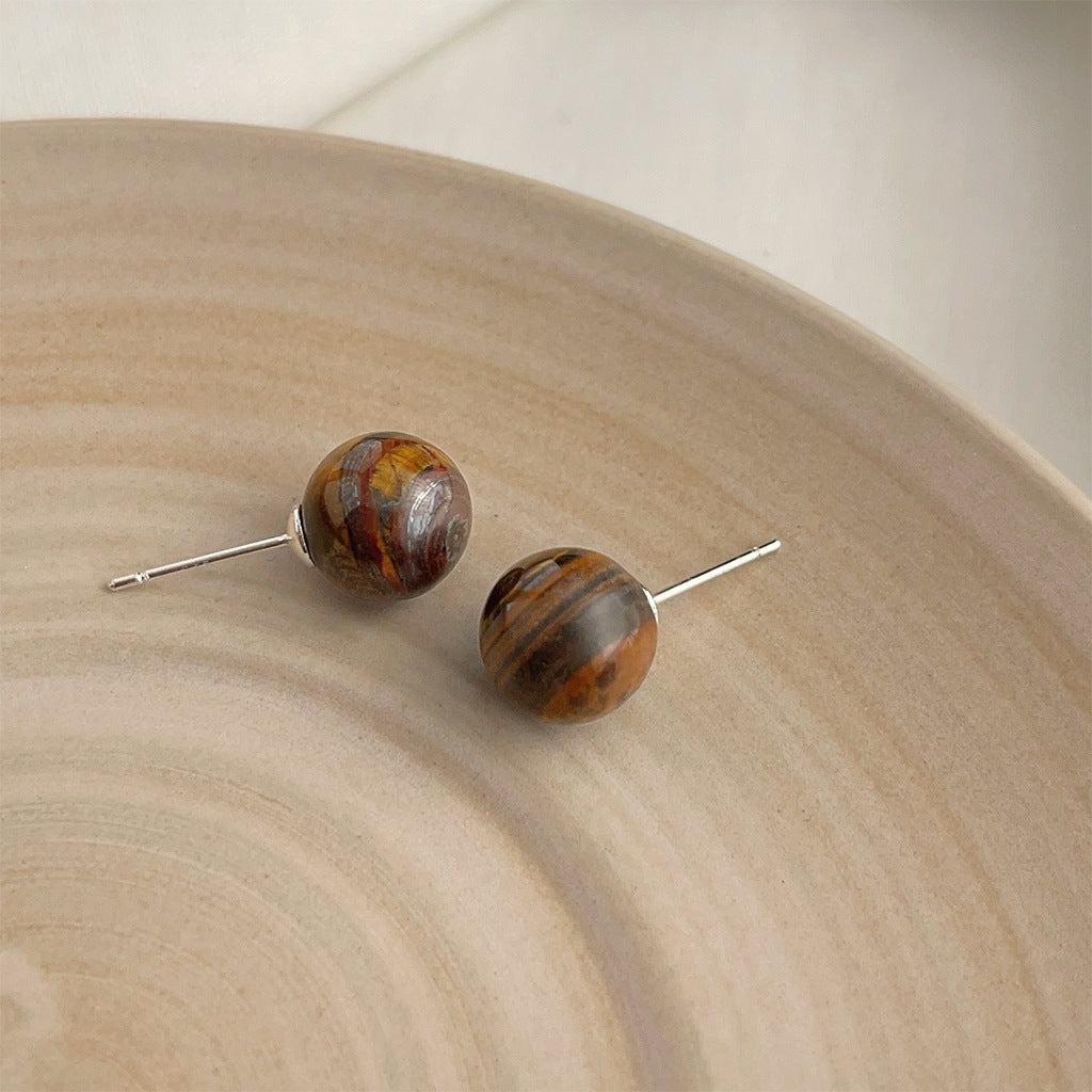 Wholesale Retro Maillard Tiger Eye stone earrings