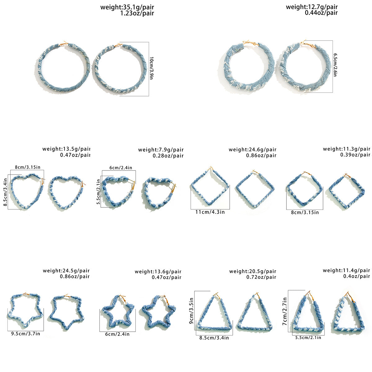 Wholesale Retro Exaggerated Denim Printed Cloth Earrings Studs Statemente Earrings ACC-ES-DN007