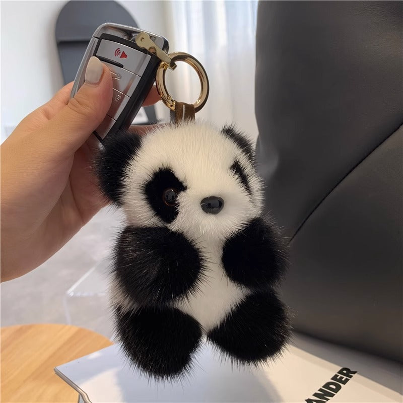 Wholesale Cute Mink Hair Panda Doll Pendant Keychain