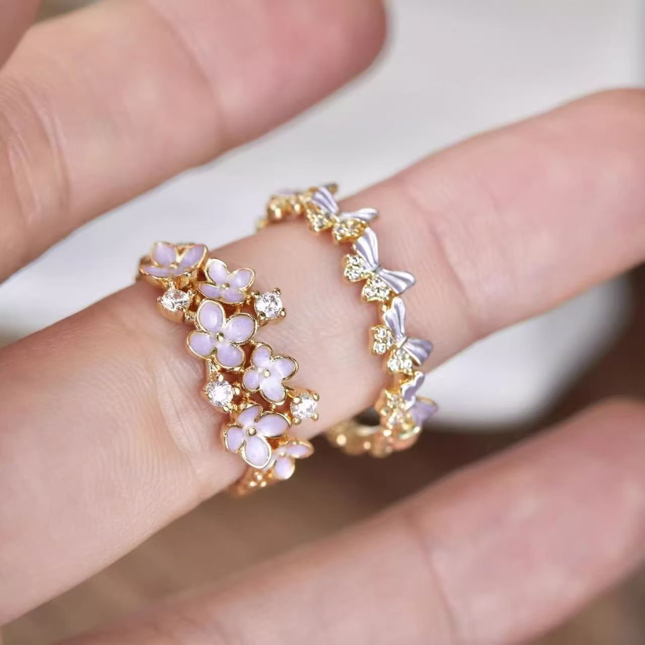Wholesale Enamel Butterfly Flower Ring In Retro Purple Fairy Style Women S Alloy Ring Chic Jewelry Accessory For Party Or Daily Wear