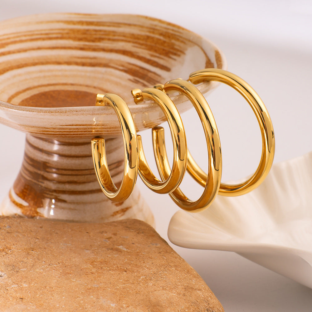 Wholesale Gold Ring High C- shaped Hook Ear Ring Stainless Steel Plated 18K Real Gold Earrings