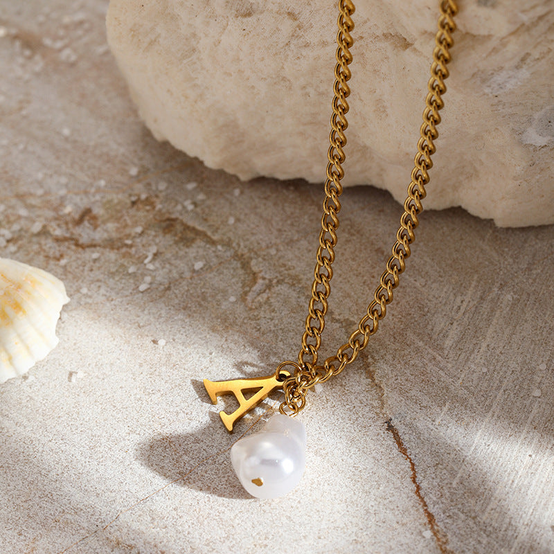 Wholesale Pearl 26 Letters Stainless Steel Necklaces ACC-NE-YunHe003