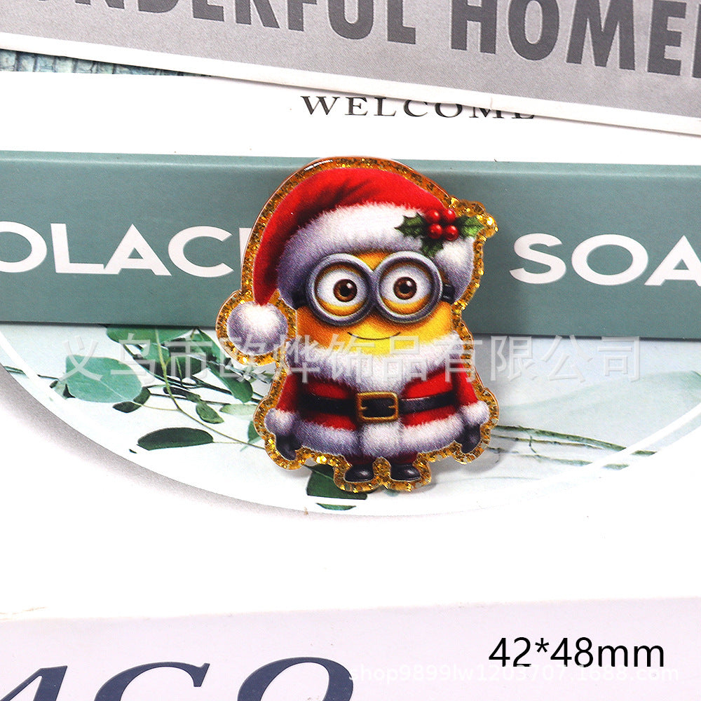 Wholesale 10pcs DIY Flatback Cartoon Christmas Acrylic Flatback Badge Reels Retractable Keychain DIY Accessories