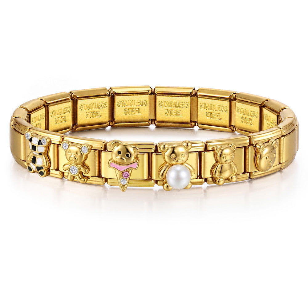 Wholesale All Stainless Steel 3D Bear Modular Bracelet DIY Jewelry Accessory Stylish Gift For Everyday Wear