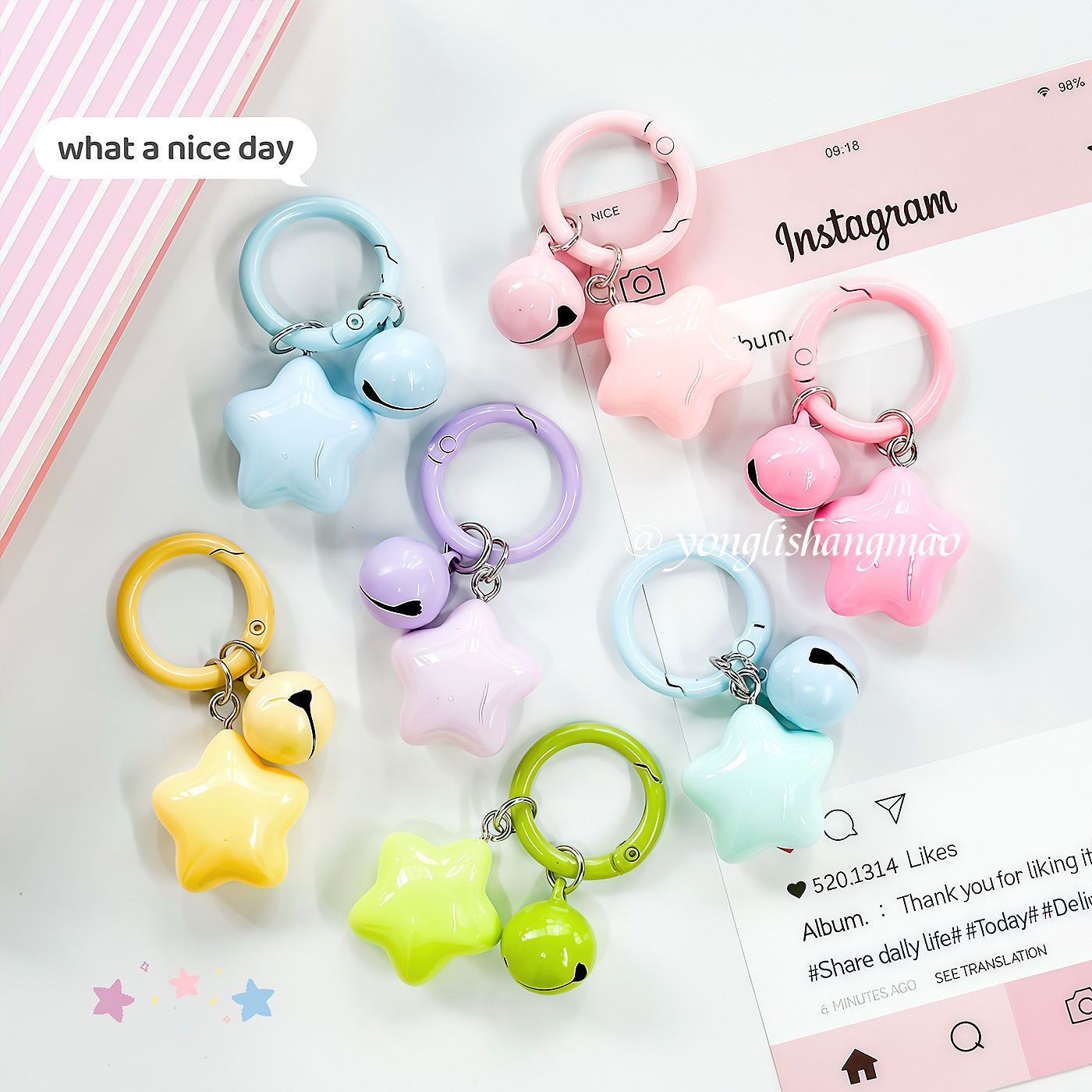 Wholesale Cute Chubby Star Bell Keychain Pendant Colorful Plastic Resin Bag Charm