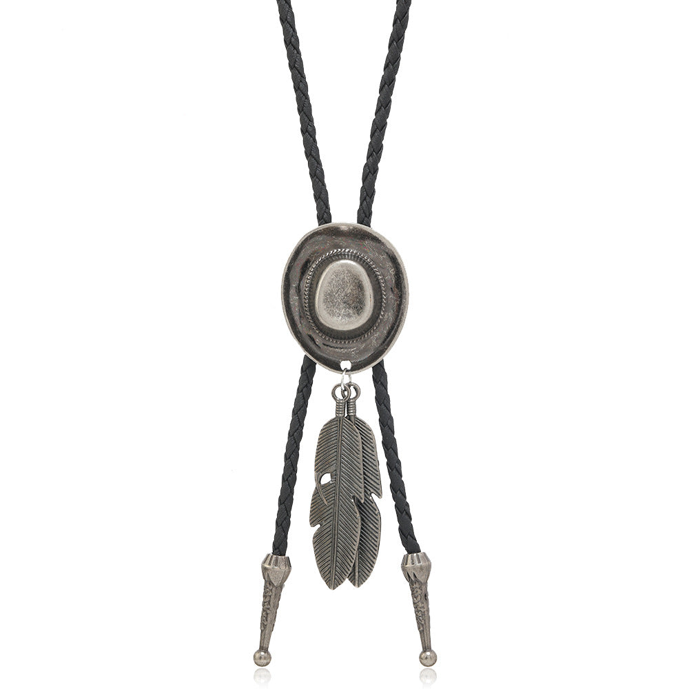 Wholesale  Western cowboy hat feather alloy necklace