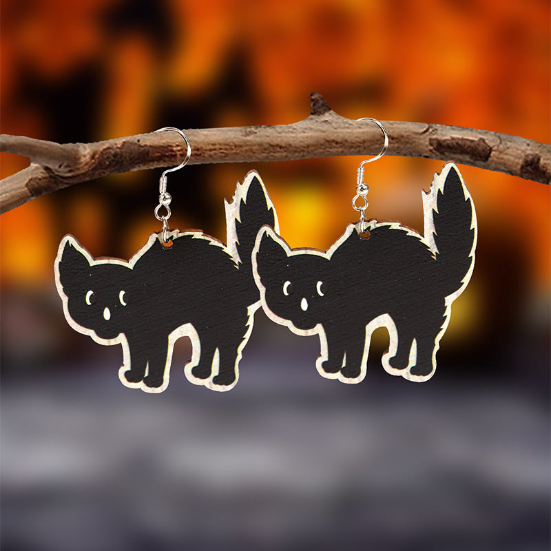Wholesale Wood  Earrings Pumpkin Skull Bat  Fashion Accessory for Party Gift
