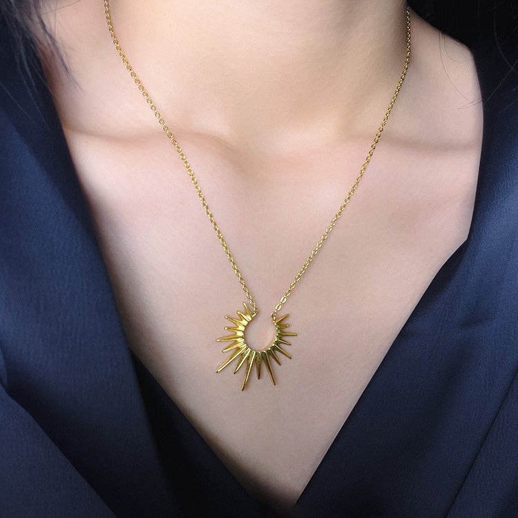 Wholesale Titanium Steel Sun Pendant Medium Long Choker Necklaces ACC-NE-XinL001