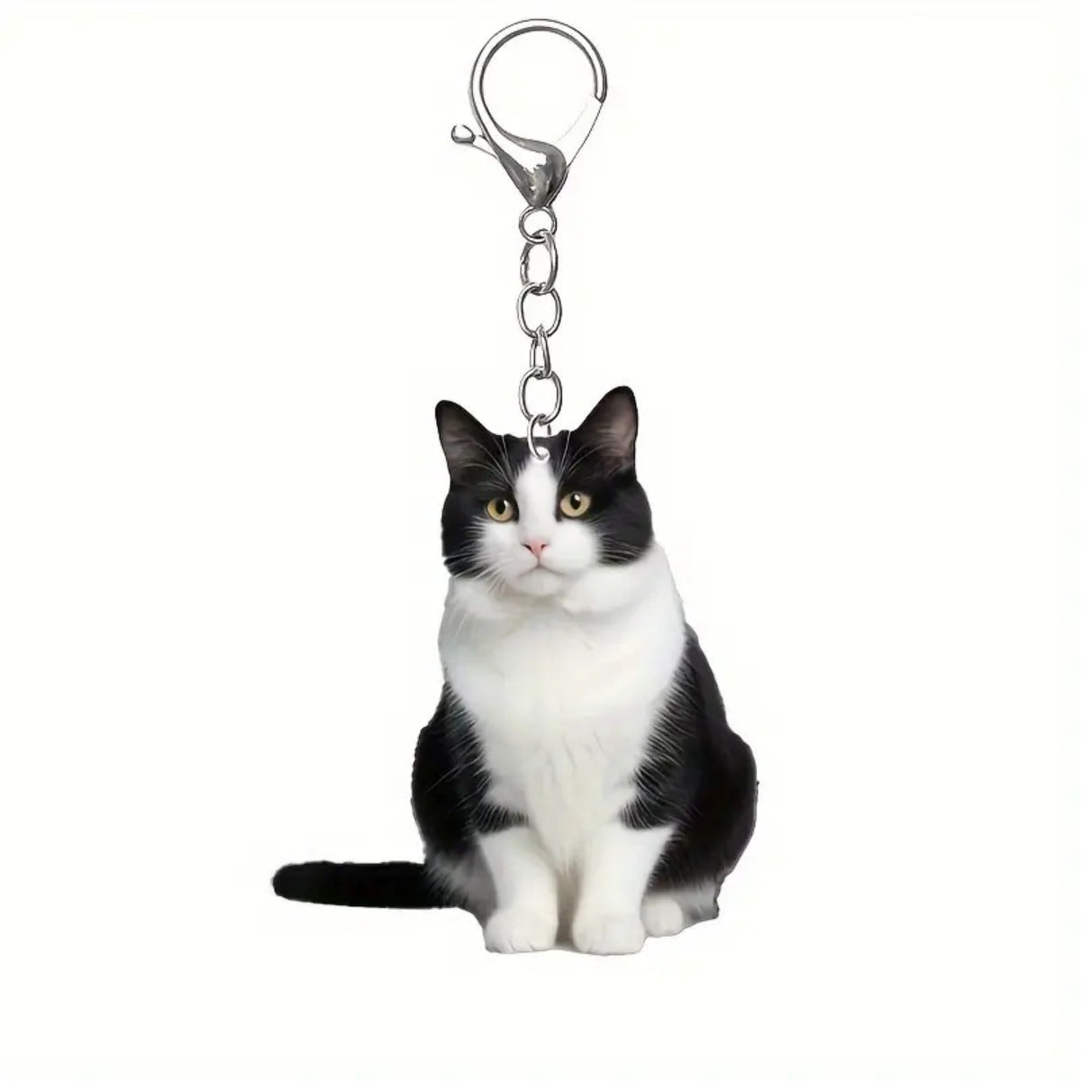Wholesale Acrylic black and white tuxedo cat key chain double-sided design pet key ring ornament