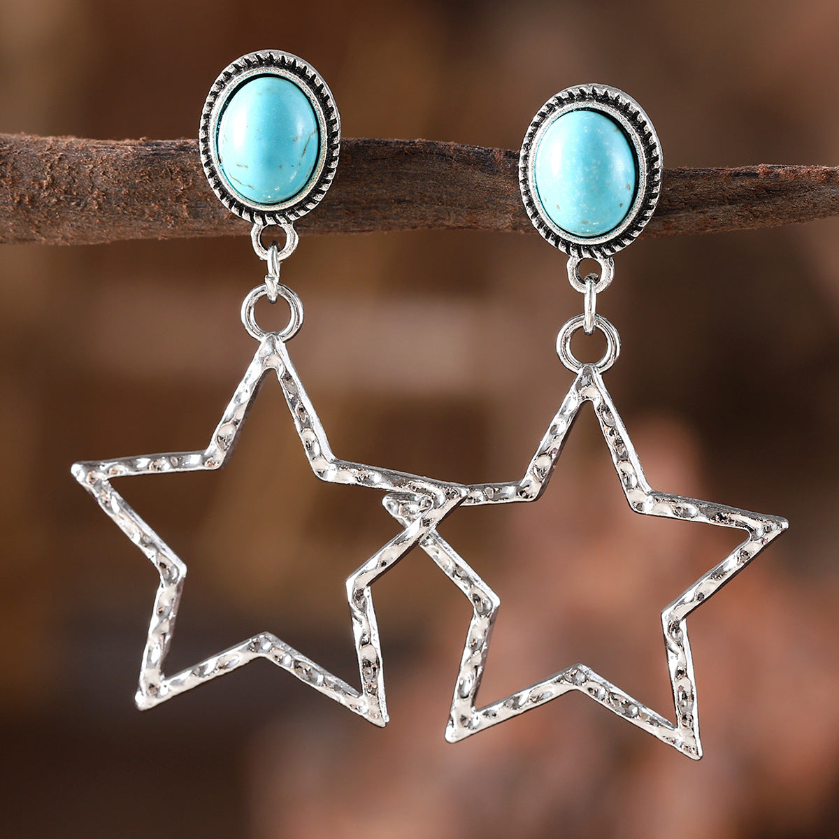 Wholesale Bohemian Vintage Zinc Alloy Turquoise Star Earrings