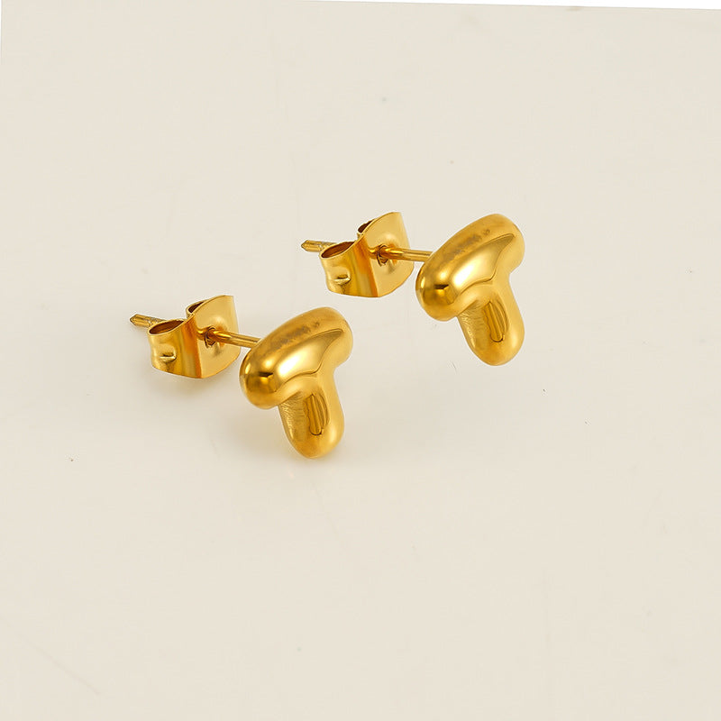Wholesale 26 Letter Earrings Plated with 18K Gold Mini Letter Earrings Stainless Steel Earrings ACC-ES-ZhongYao008