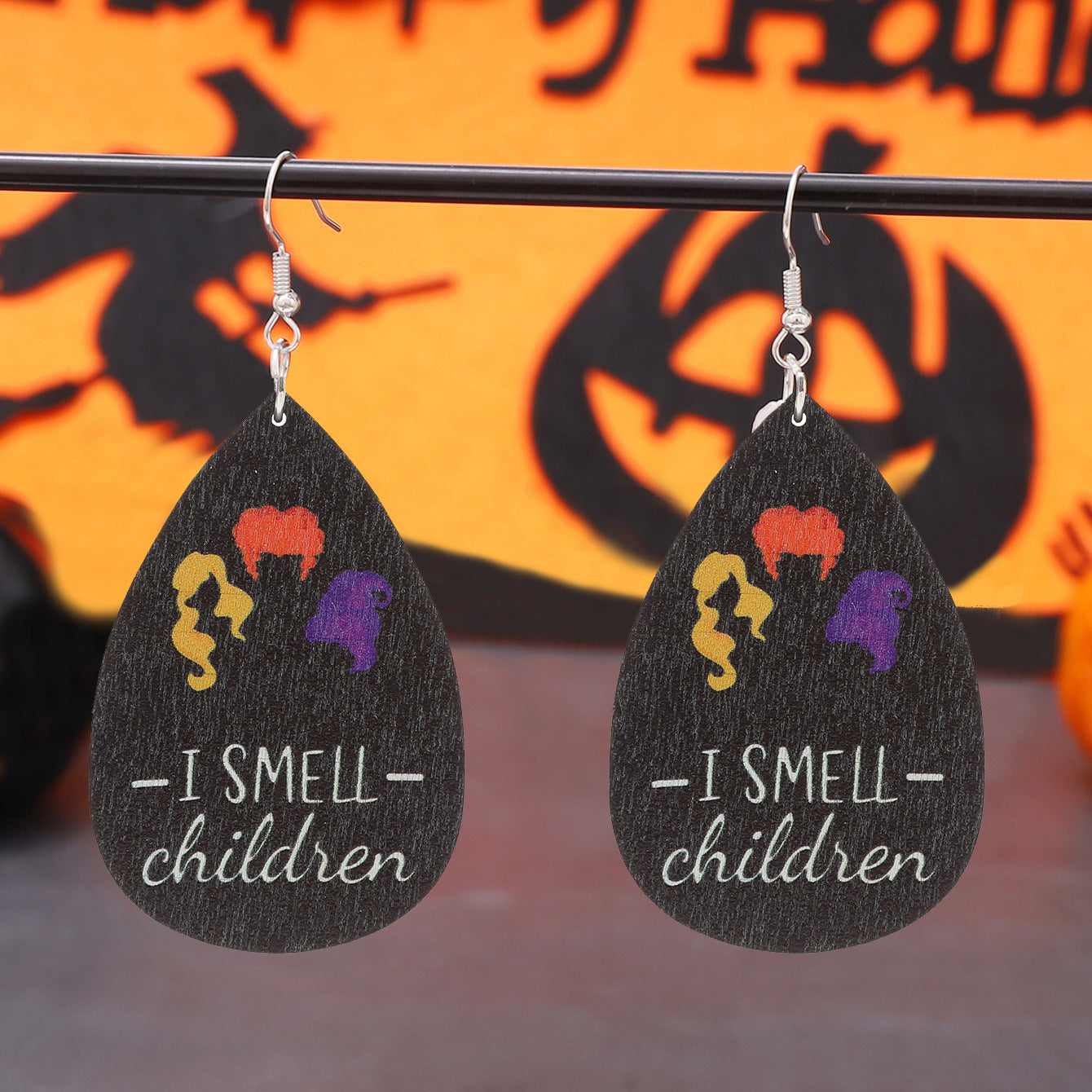 Wholesale Halloween witch hat boots hairstyle wooden  earrings