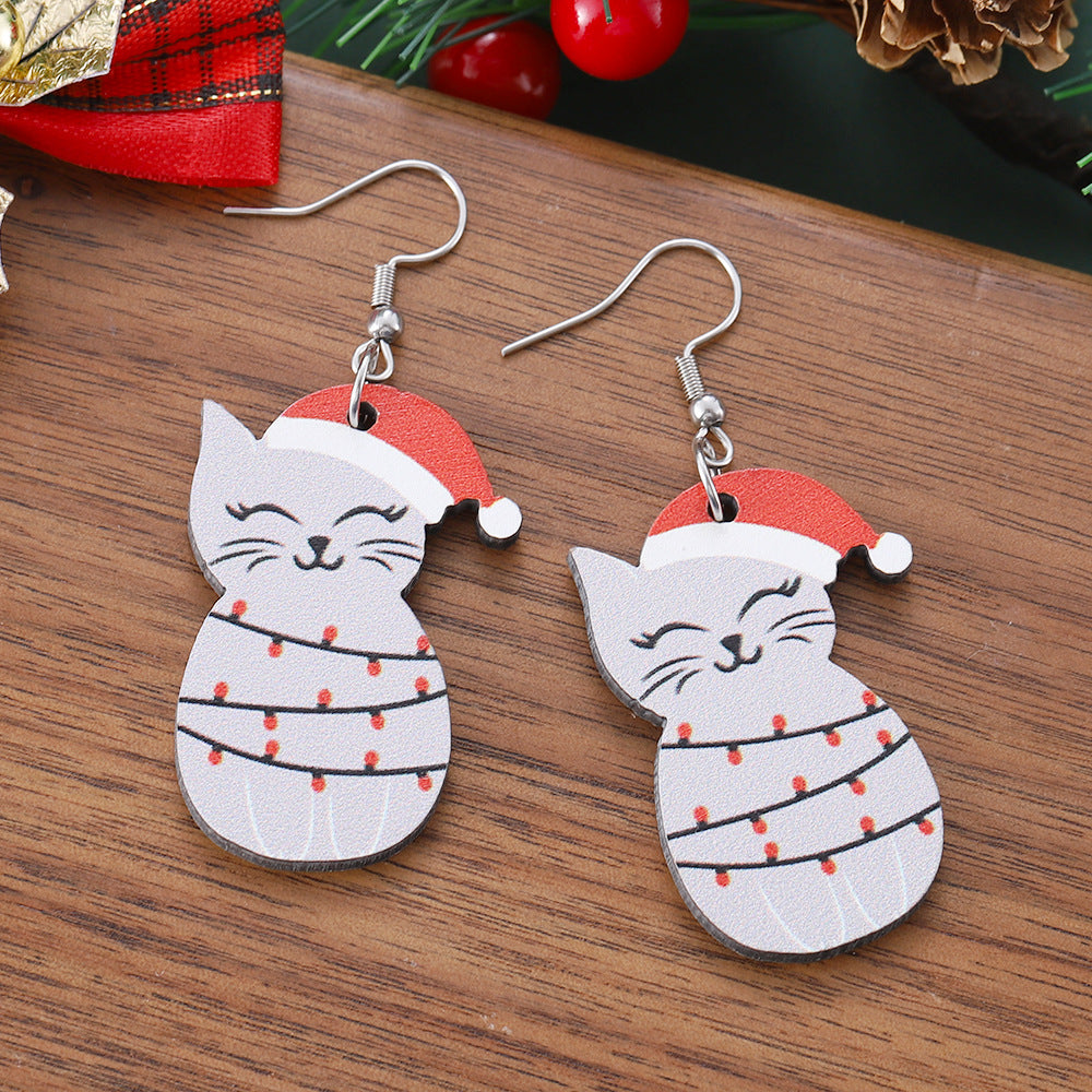Wholesale Christmas Santa hat lanterns cute cat pendant earrings