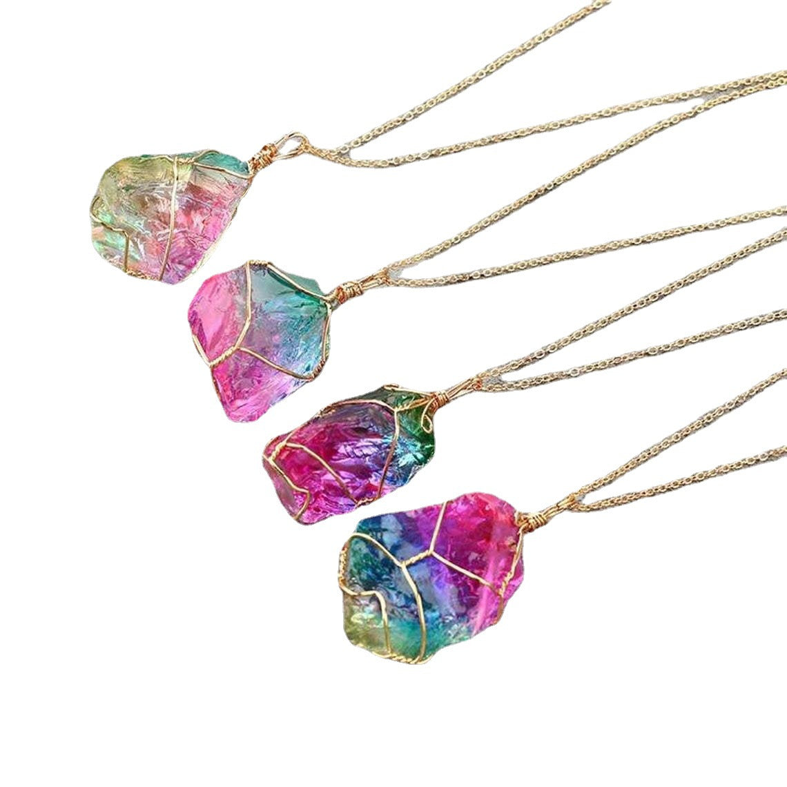 Wholesale Rainbow Stone Natural Stone Pendant Necklaces ACC-NE-Juna003