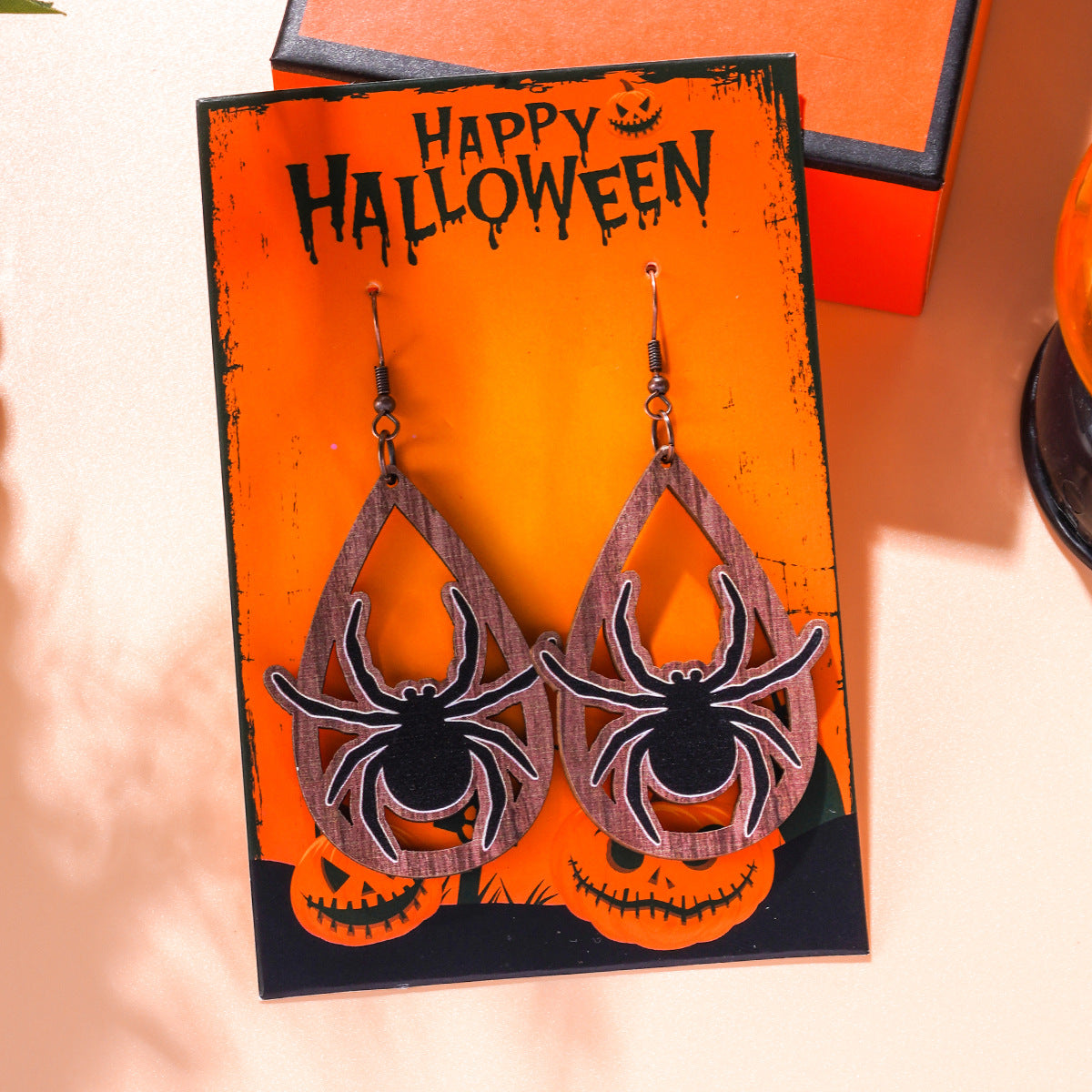 Wholesale Halloween Cartoon Bat Ghost Pumpkin Wood Earrings ACC-ES-Ditong001