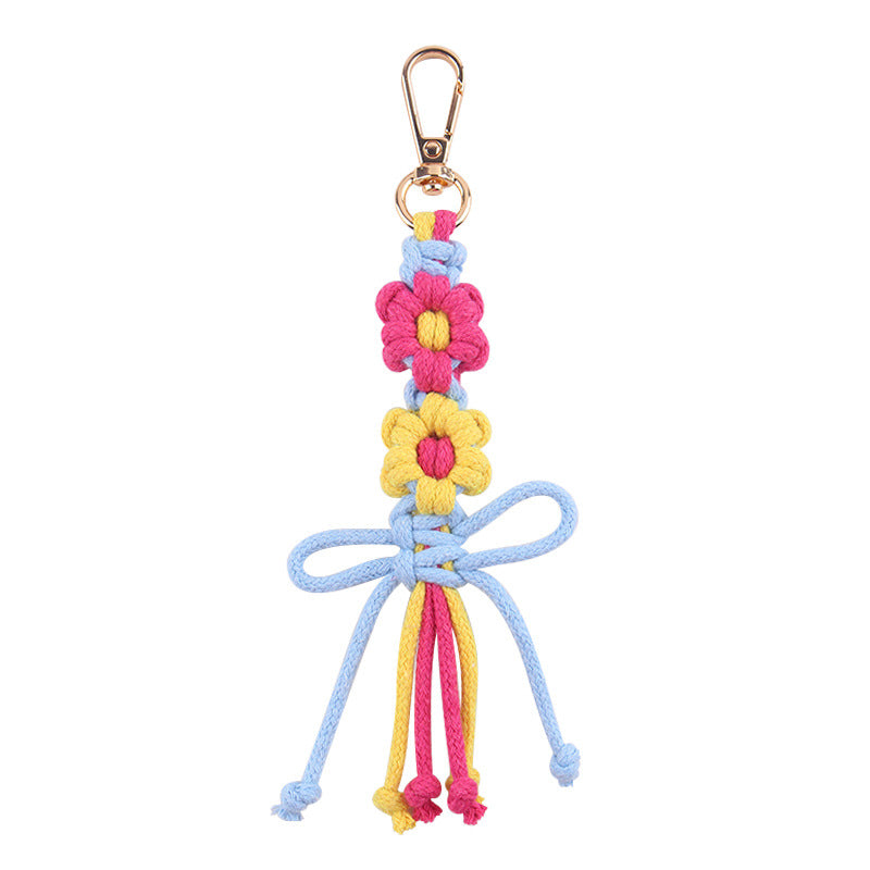 Wholesale Handwoven Cotton Rope Keychain Cartoon Flower Bow In Pink Korean Style Festival Gift