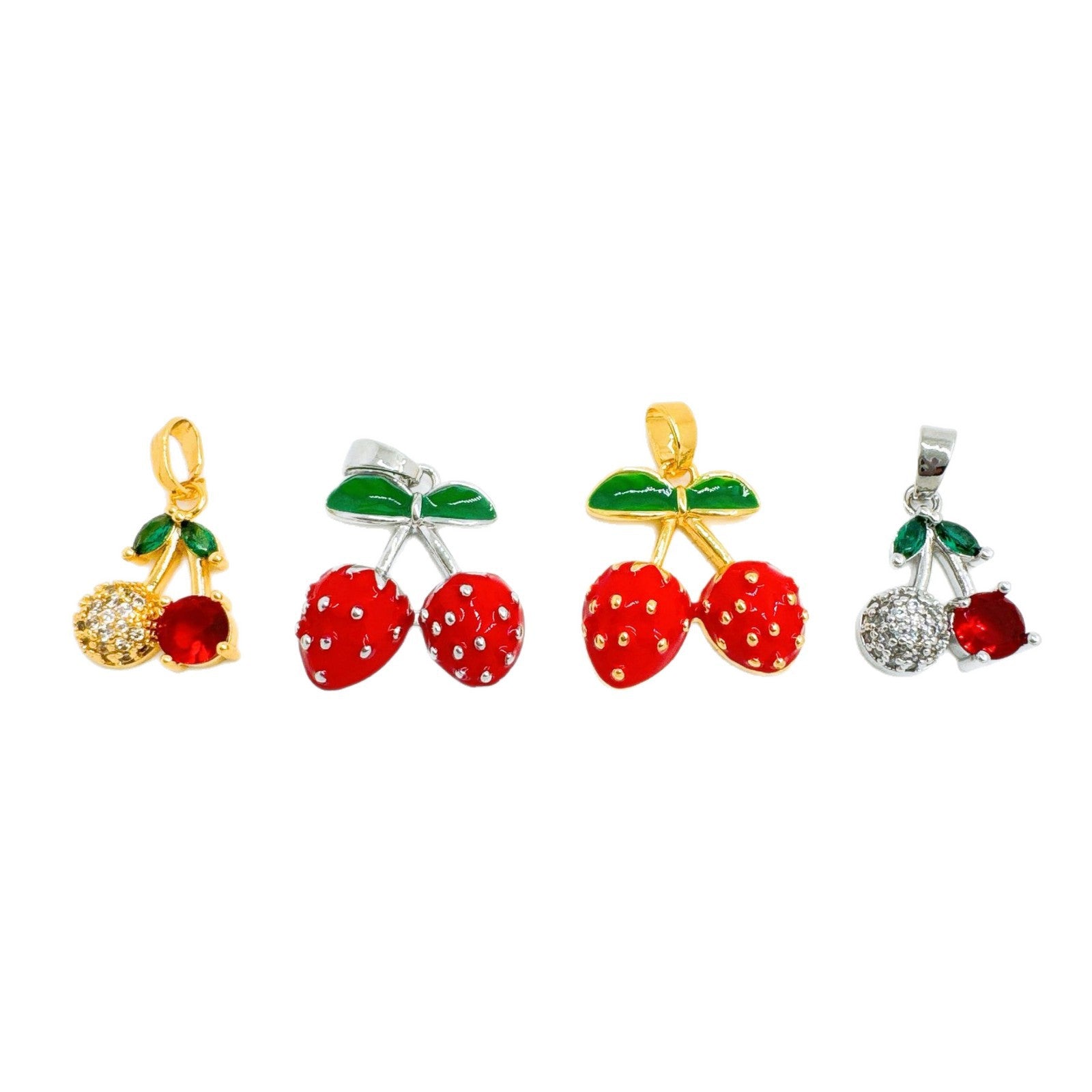 Wholesale Trendy Cherry Pendant Necklace,  Gold Plated Copper Zircon Jewelry Accessory