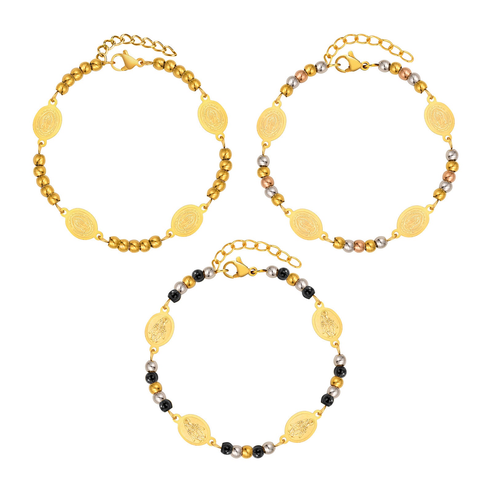 Wholesale Chic Gold Tone Stainless Steel Round Bead Bracelet For Women Everyday Fashion Accessory