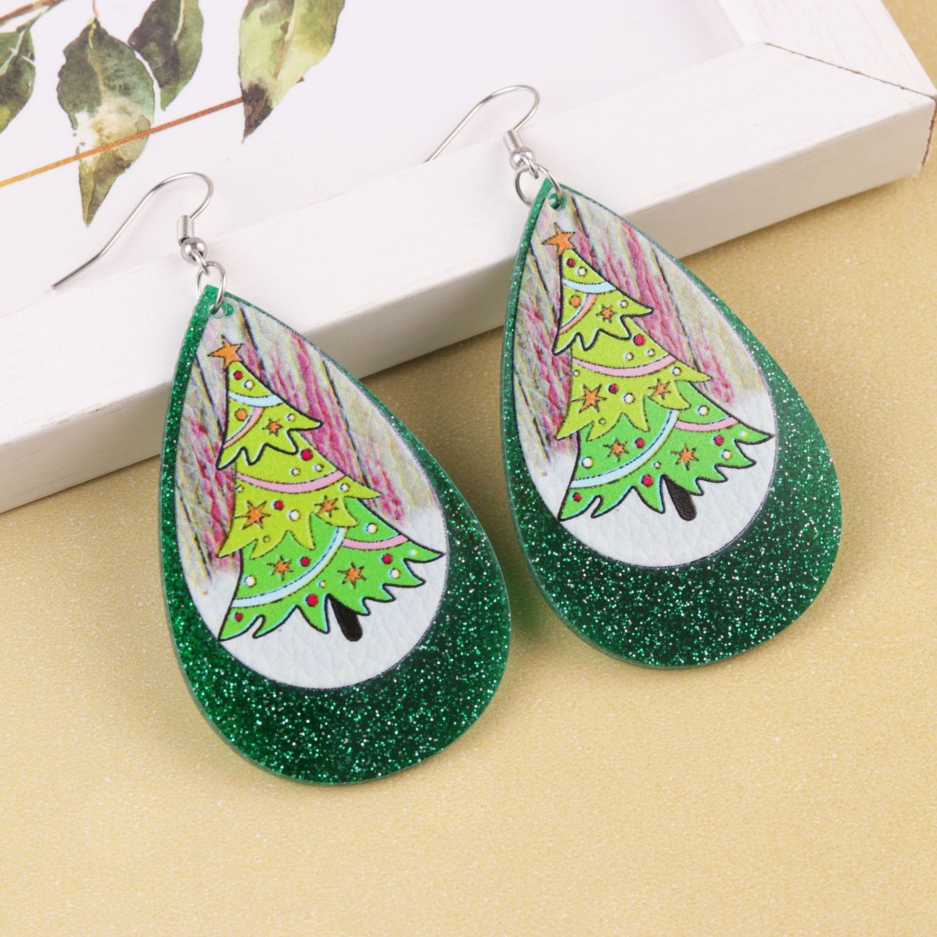 Wholesale  Christmas acrylic Sika deer Christmas tree old man drop shaped earrings