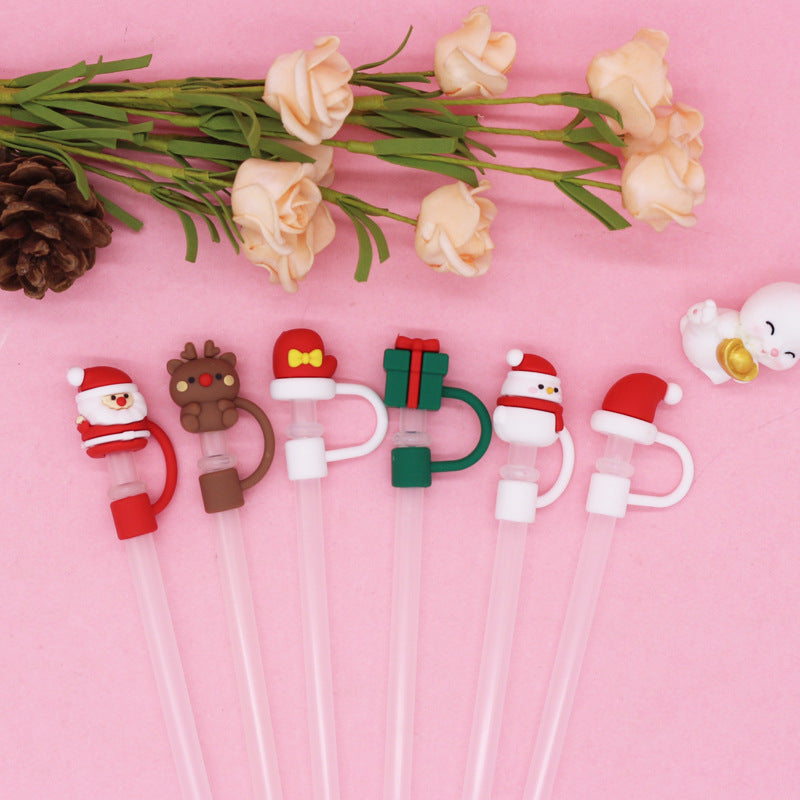 Wholesale Trendy Christmas Silicone Straw Caps Cartoon Party Straw Toppers For 8Mm 10Mm Straws Resale