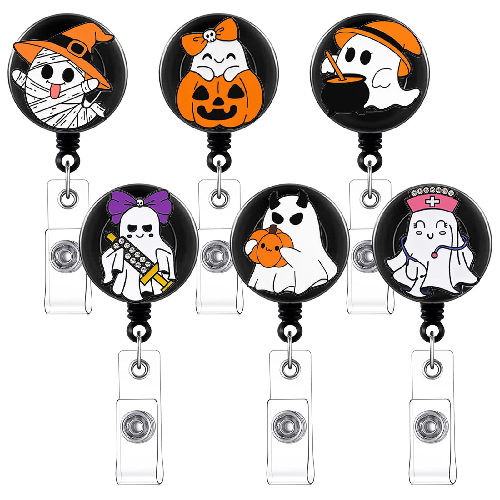 Wholesale  Ghost Witch Hat Retractable Badge Reel Clip with Pink Cap,  Fashion Accessory for Ladies,  Stylish Gift for Party