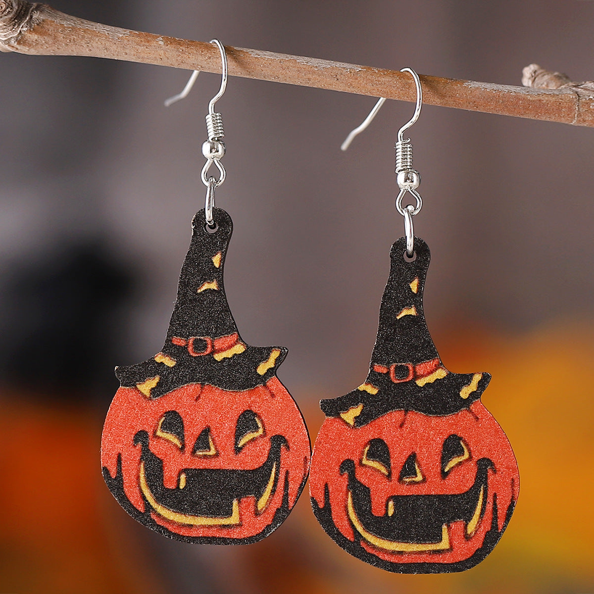 Wholesale   Halloween Ghost Face Pumpkin Witch Hat Witch Boots Pendant Wood Earrings