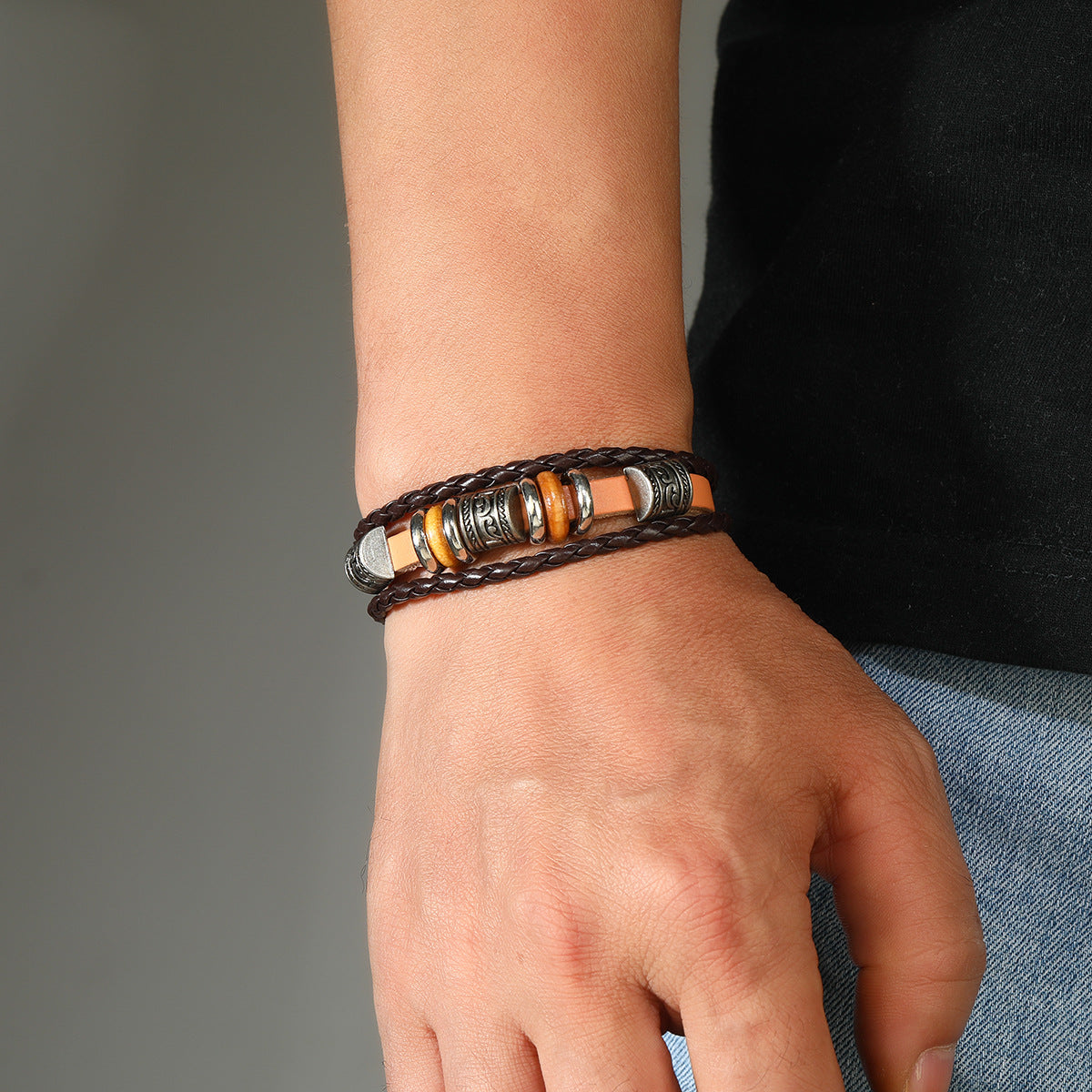 Wholesale Vintage Braided Bracelet Punk Multi-layered Beaded Bracelet for Men ACC-BT-Saih012