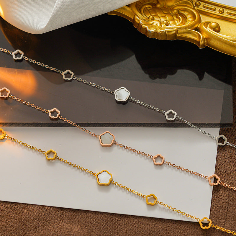 Wholesale Titanium Steel White Shell Flower Bracelet ACC-BT-NaBao009