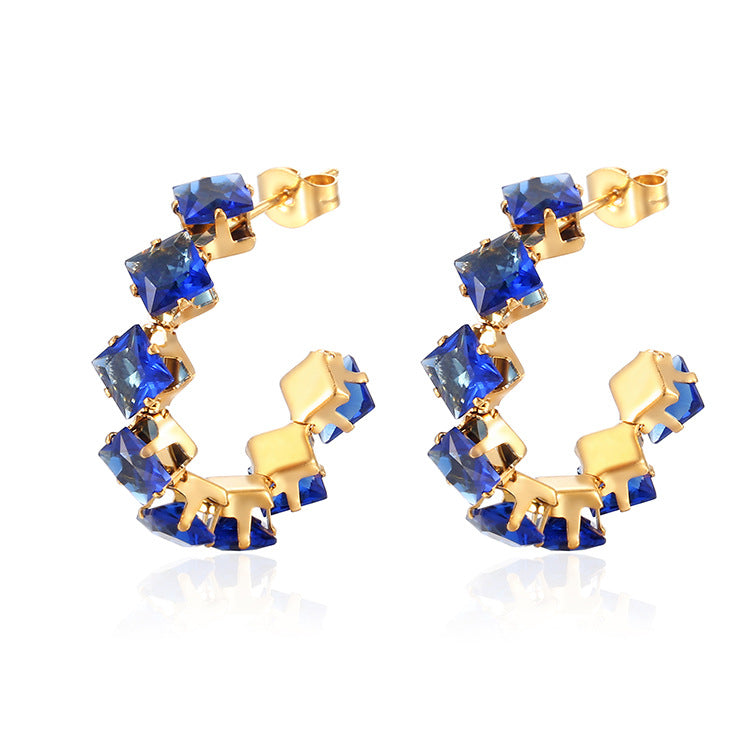 Wholesale Square Claw Zircon Earrings Stainless Steel Jewelry Accessory