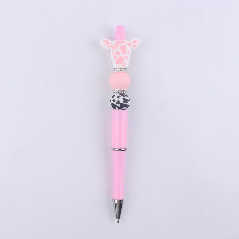 Wholesale creative cartoon cow head pattern silicone beaded pen  ballpoint gel pen