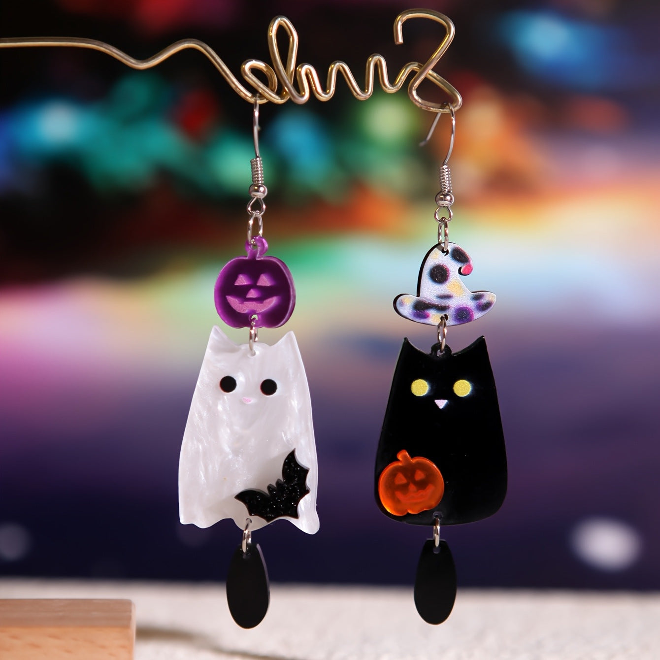Wholesale  Acrylic Earrings Double-Sided Printed Ghost Cat Pumpkin Drop Earrings Party Gift