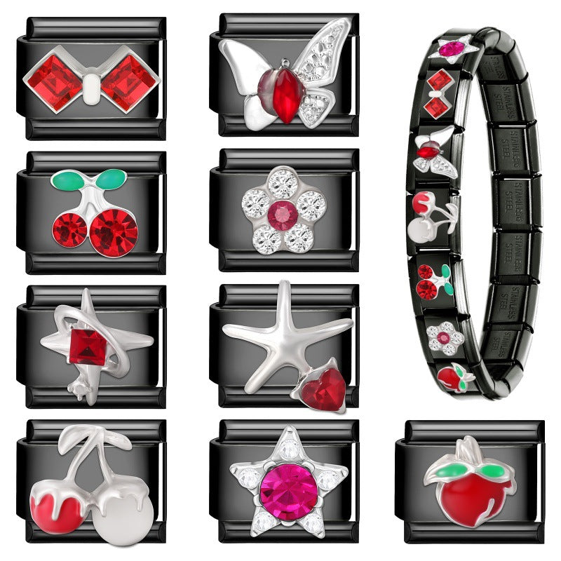 Wholesale 9mm Italian Charm Starter Bracelets DIY black Single Section Creative Stainless Steel Composable Bracelet