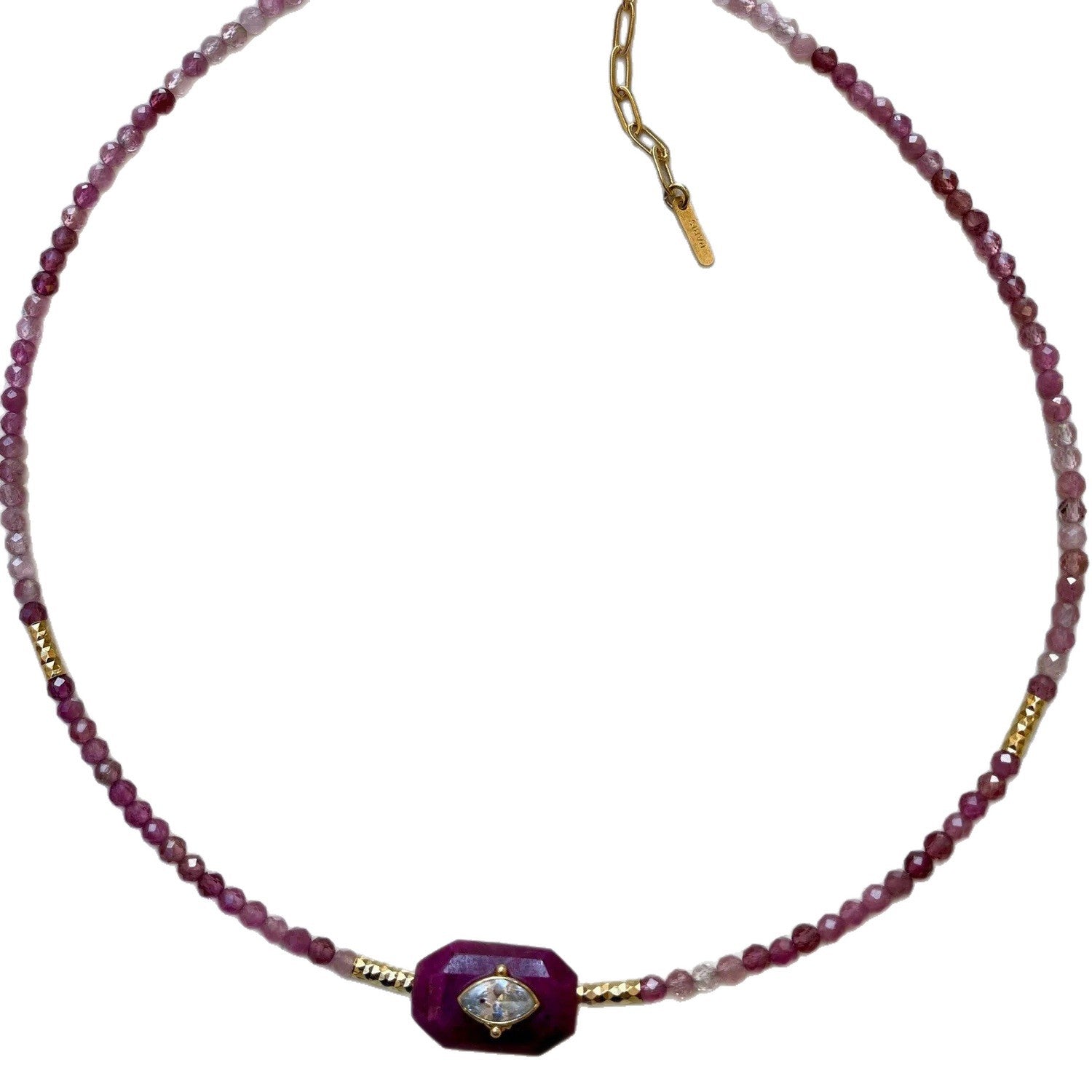 Wholesale Fashion Evil Eye Zircon Bead Necklace Gold Plated Copper Purple Jewelry Accessory