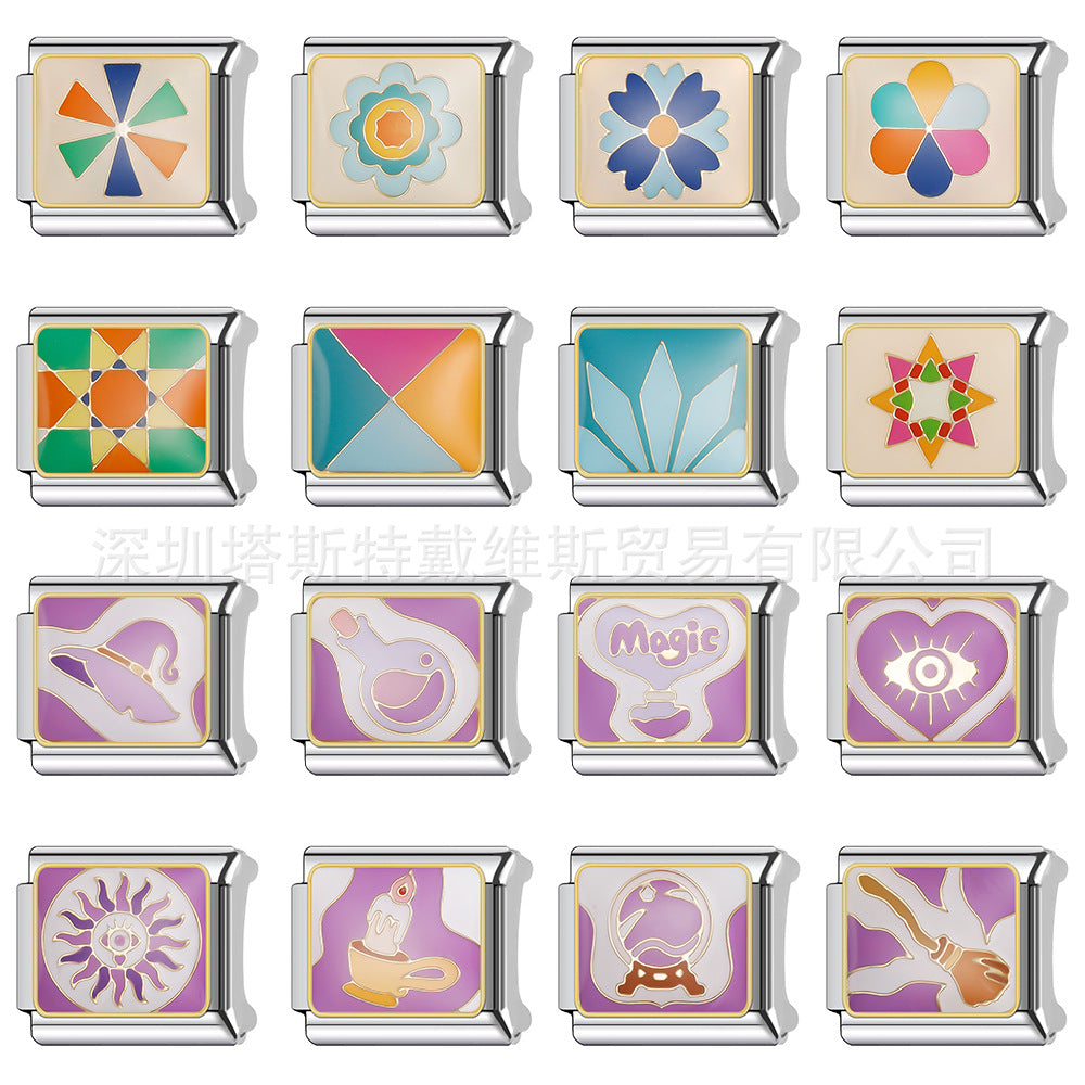 Wholesale 9mm Italian Charm Starter Bracelets DIY square Single Section Creative Stainless Steel Composable Bracelet