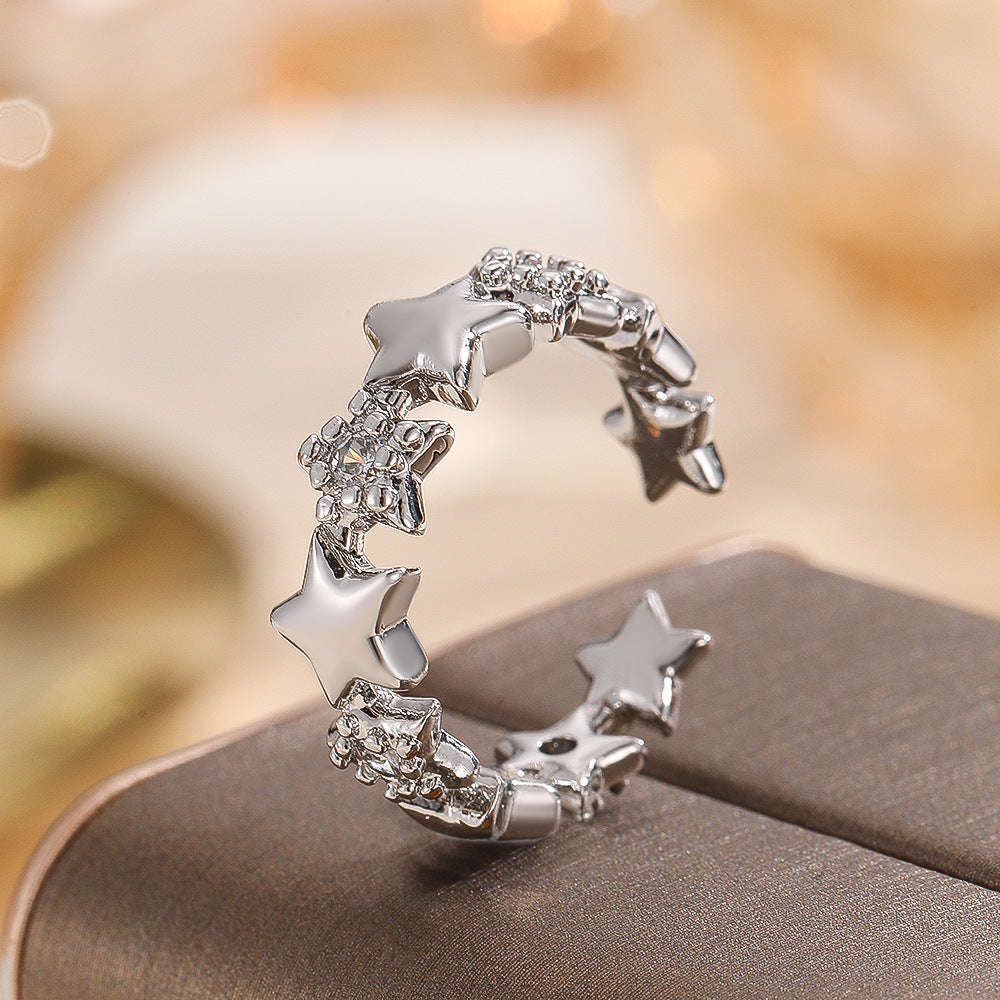 Wholesale Minimalist Korean Star Ring For Women Stylish Silver Finish Zircon Jewelry Accessory For Boutique Resale