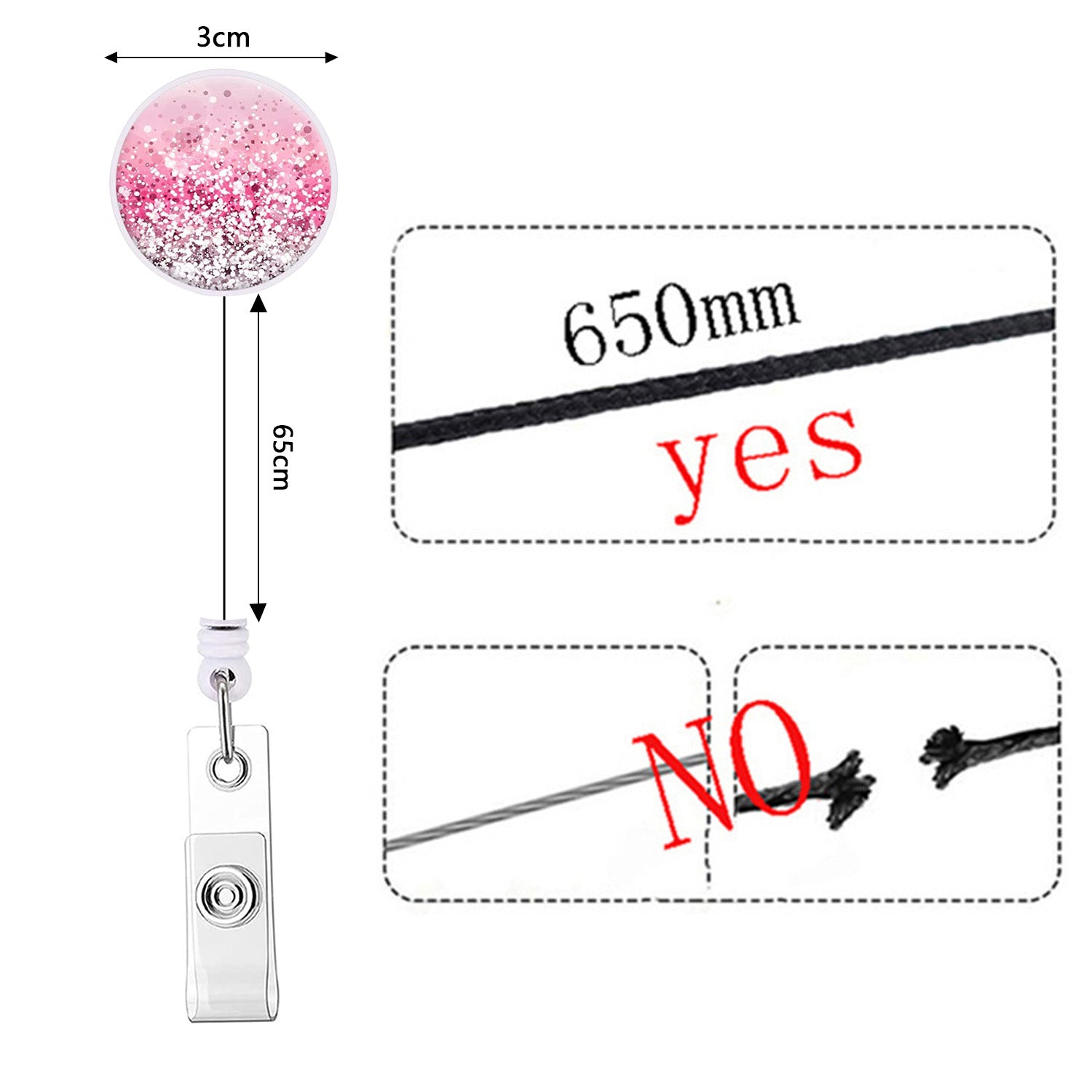 Wholesale Badge Reels Glitter Easy Pull Buckle Rotating ABS Retractable Keychains