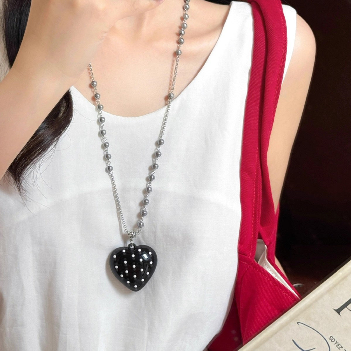 Wholesale Korean Style Heart Polka Dot Pendant Necklace Gift Jewelry Accessory