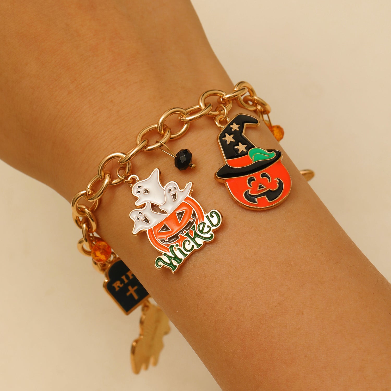 Wholesale Funny  Pumpkin Skull Soft Clay Bracelet - Women' s Trendy Jewelry Accessory for Resale