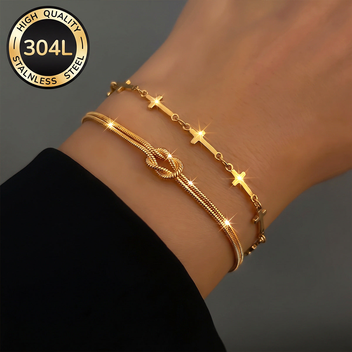 Wholesale Geometric Chain Design 2 Piece 18K Gold Plated Stainless Steel Bracelet Set Chic Fashion Accessory For Women Gift Boutique Resale