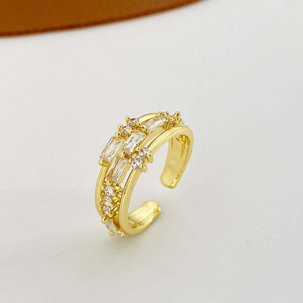 Wholesale copper inlaid zircon ring geometric open index finger ring