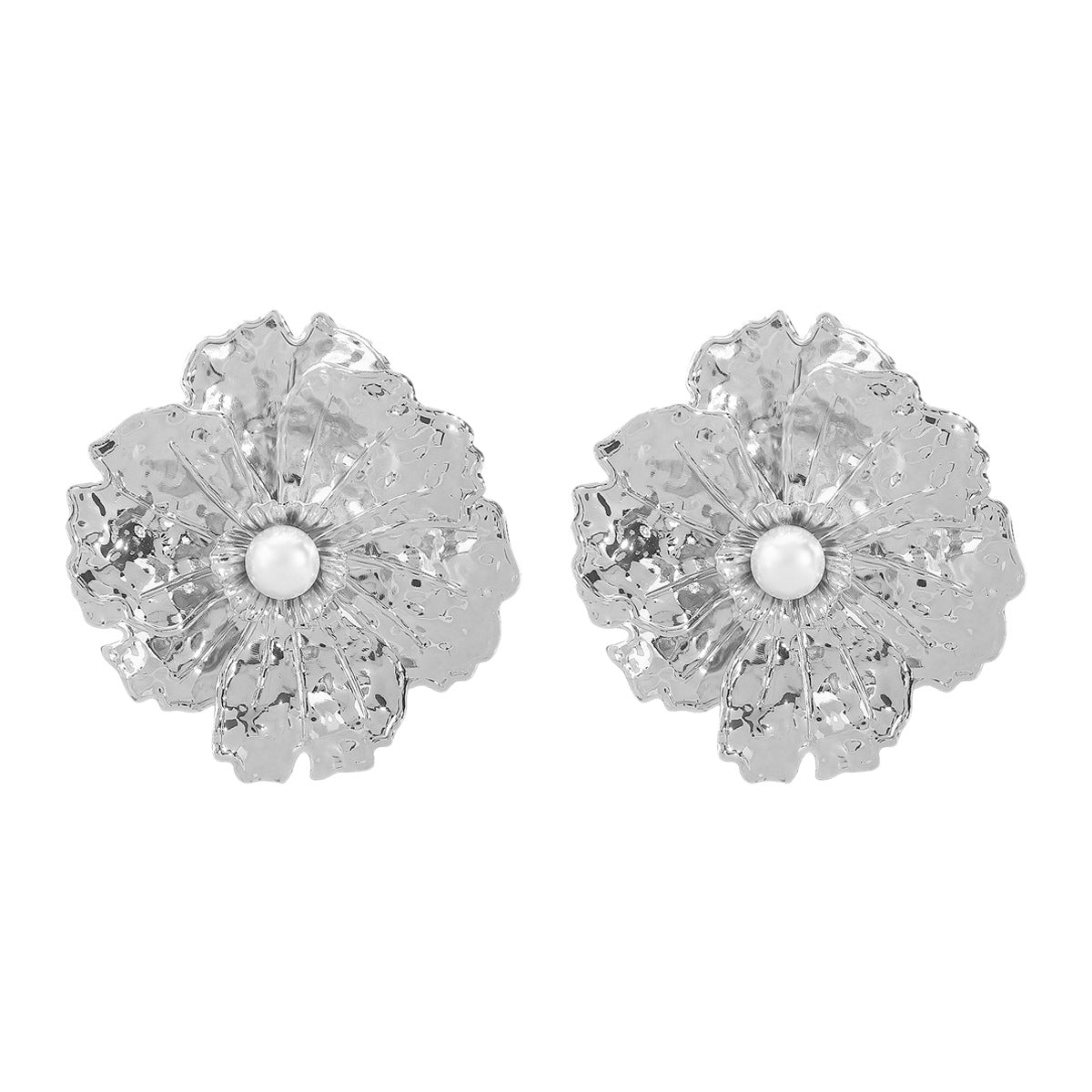 Wholesale exaggerated design imitation pearl earrings Retro simple large flower