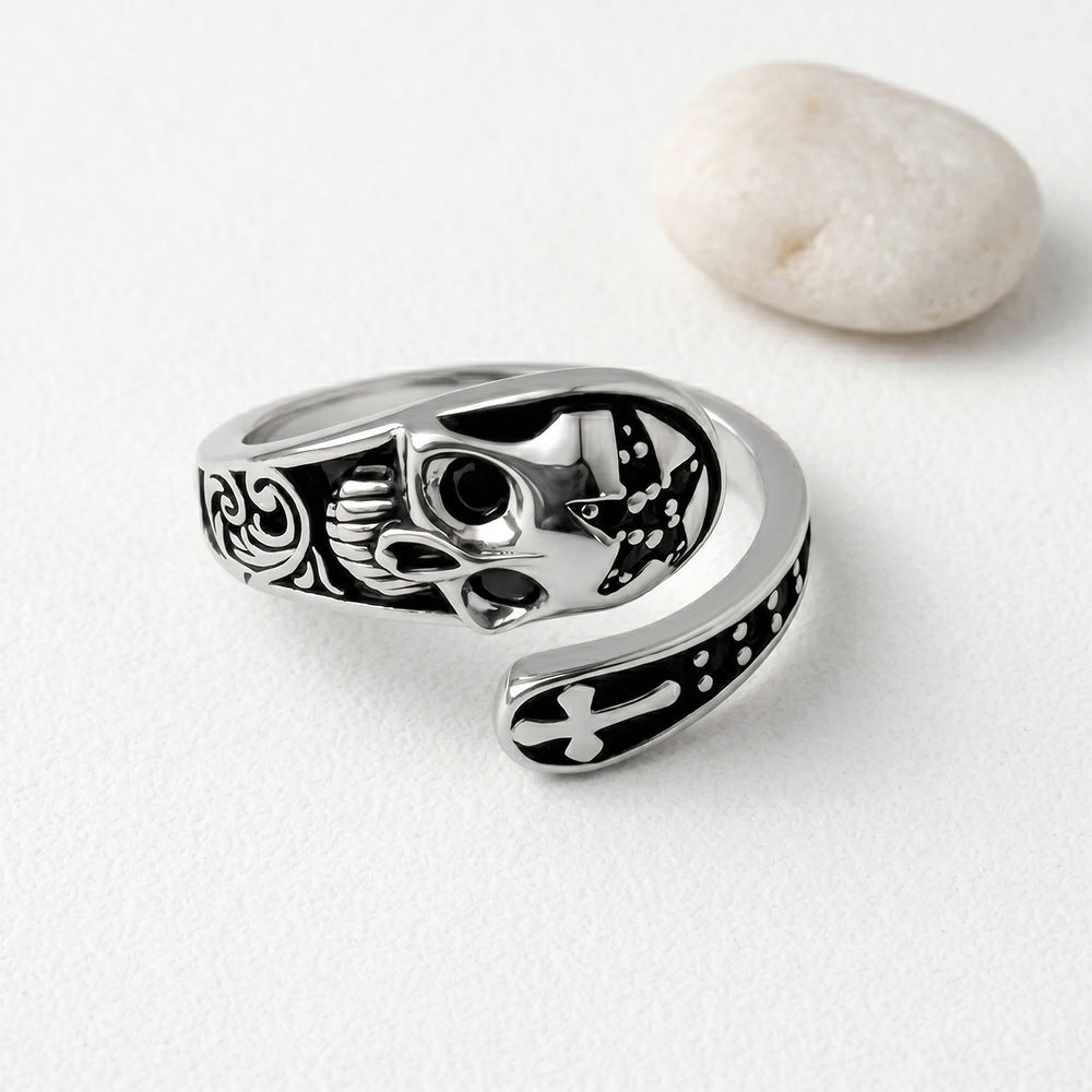 Wholesale Vintage Skull Cross Ring Adjustable Copper Punk Jewelry Accessory for Men Women