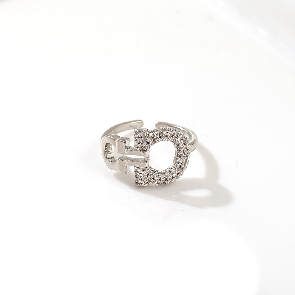 Wholesale Gold Plated Copper Zircon Open Ring with Crown Design Jewelry Accessory Gift