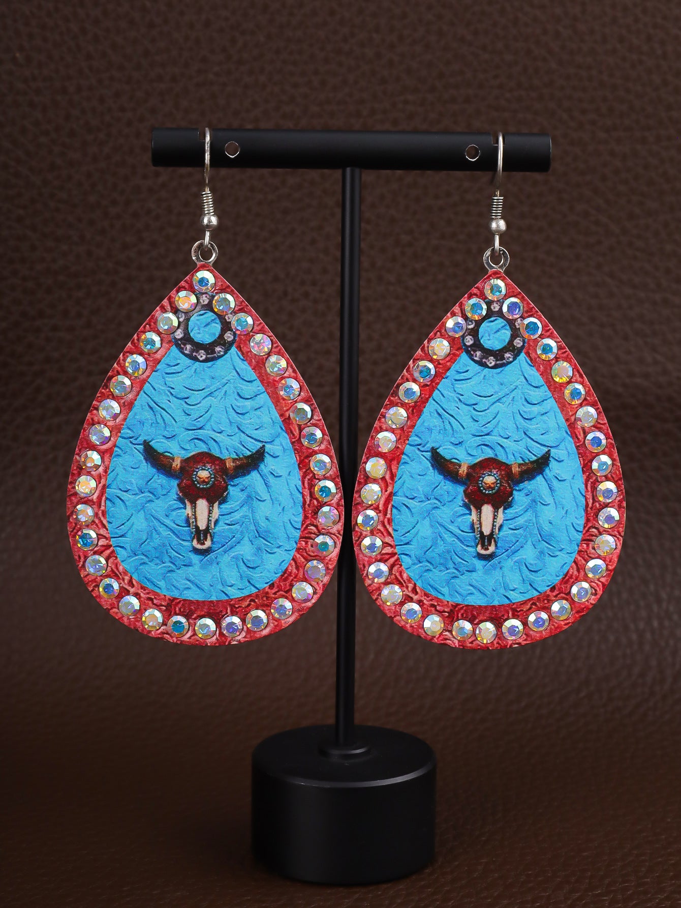 Wholesale  western wind embossed leather earrings
