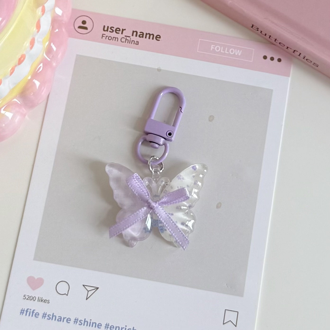 Wholesale Clear Plastic Butterfly Keychain Korean Style Fairy Design Bag Charm for Girls